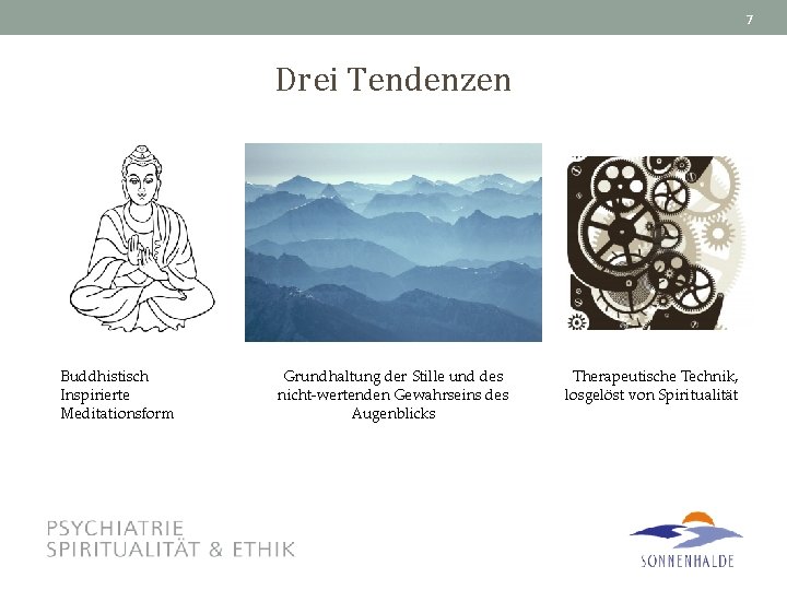 7 Drei Tendenzen Buddhistisch Inspirierte Meditationsform Grundhaltung der Stille und des nicht-wertenden Gewahrseins des