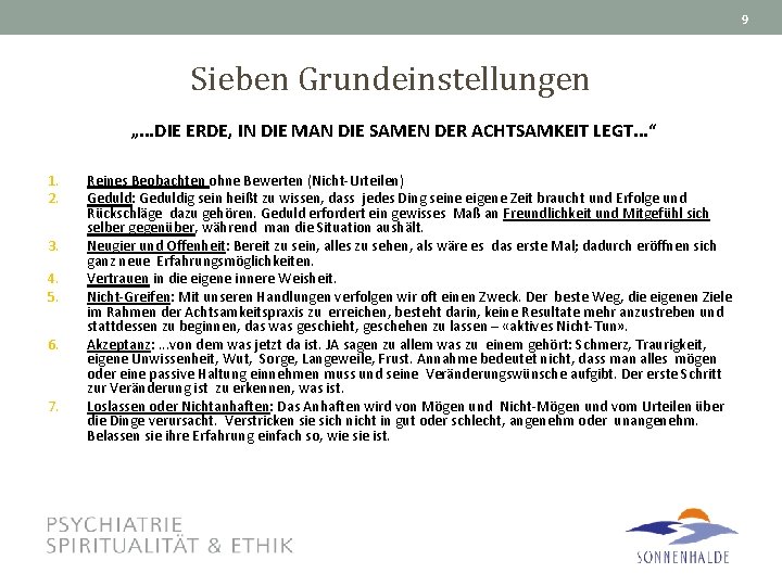 9 Sieben Grundeinstellungen „. . . DIE ERDE, IN DIE MAN DIE SAMEN DER