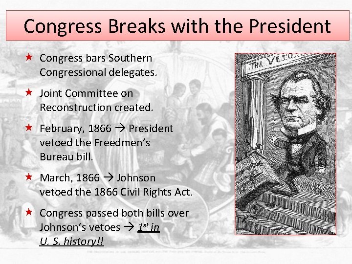 Congress Breaks with the President « Congress bars Southern Congressional delegates. « Joint Committee