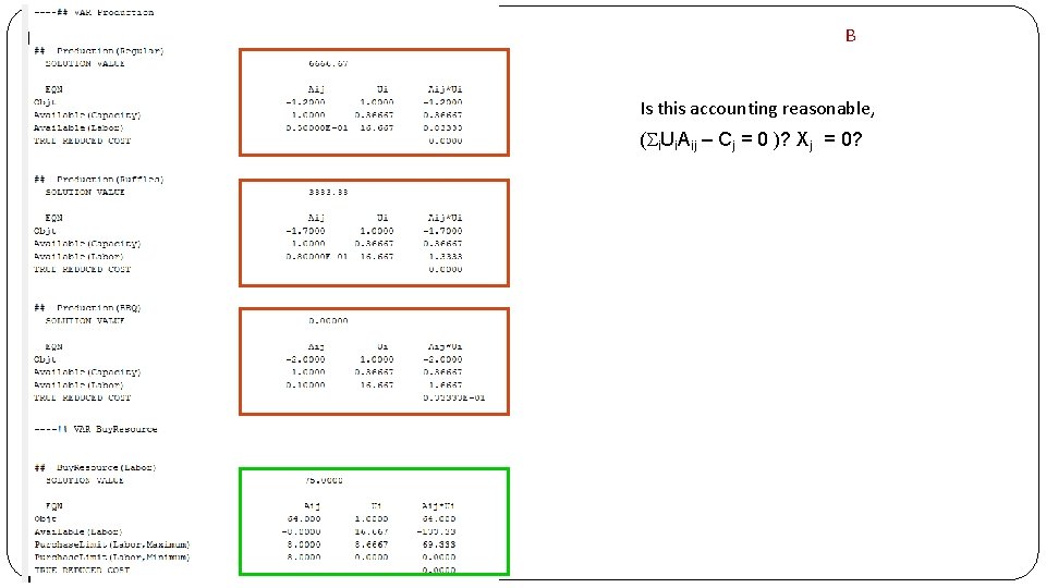 B Is this accounting reasonable, (Si. Ui. Aij – Cj = 0 )? Xj