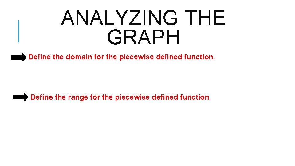 ANALYZING THE GRAPH Define the domain for the piecewise defined function. Define the range