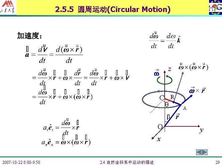 2. 5. 5 圆周运动(Circular Motion) 加速度： z × r C R O A r