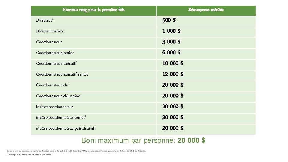 Nouveau rang pour la première fois Directeur* Directeur senior Coordonnateur exécutif senior Coordonnateur-clé senior