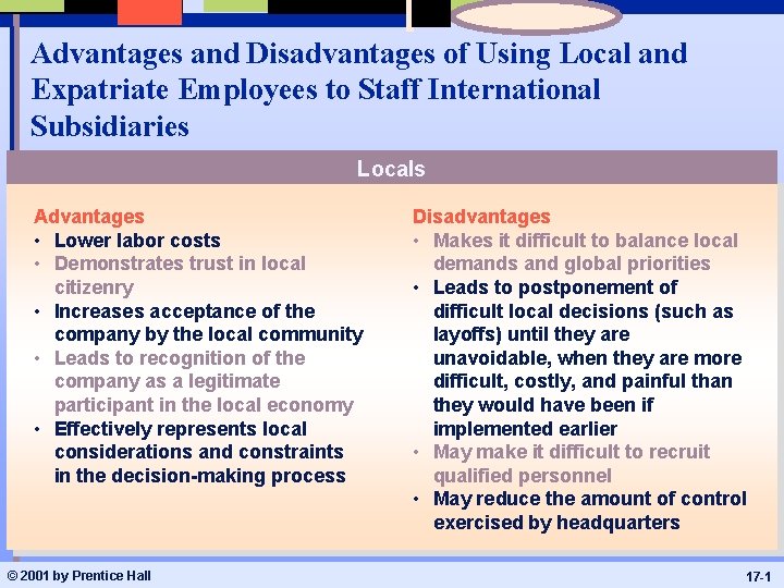 Advantages and Disadvantages of Using Local and Expatriate Employees to Staff International Subsidiaries Locals