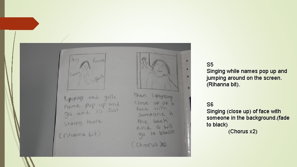 S 5 Singing while names pop up and jumping around on the screen. (Rihanna