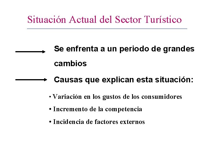 Situación Actual del Sector Turístico Se enfrenta a un periodo de grandes cambios Causas