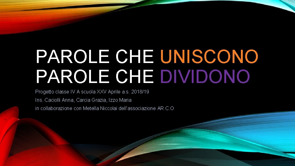 PAROLE CHE UNISCONO PAROLE CHE DIVIDONO Progetto classe IV A scuola XXV Aprile a.