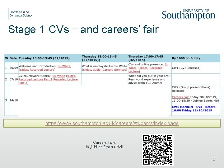 Stage 1 CVs – and careers’ fair https: //www. southampton. ac. uk/careers/students/index. page Careers