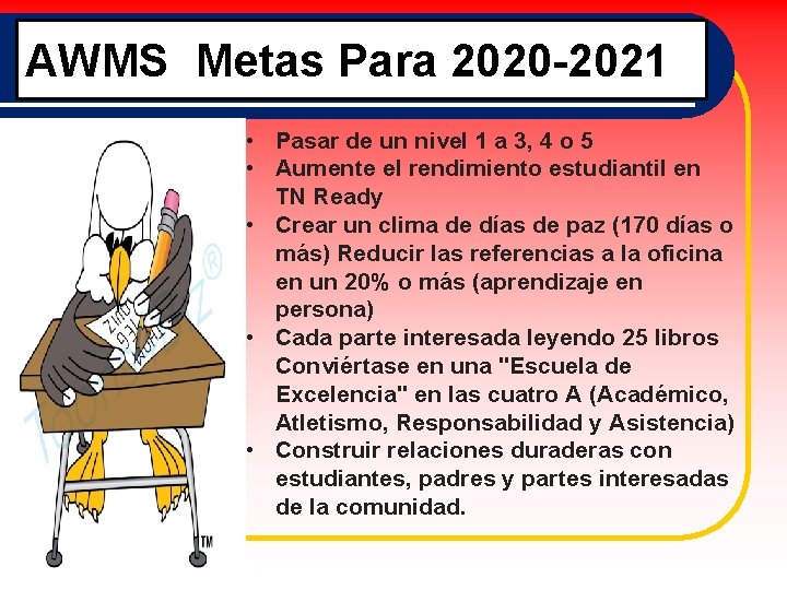 AWMS Metas Para 2020 -2021 • Pasar de un nivel 1 a 3, 4