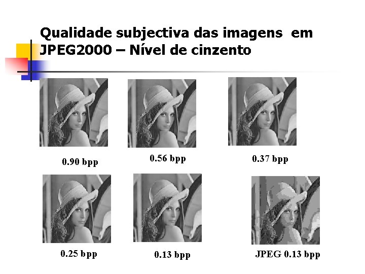 Qualidade subjectiva das imagens em JPEG 2000 – Nível de cinzento 0. 90 bpp