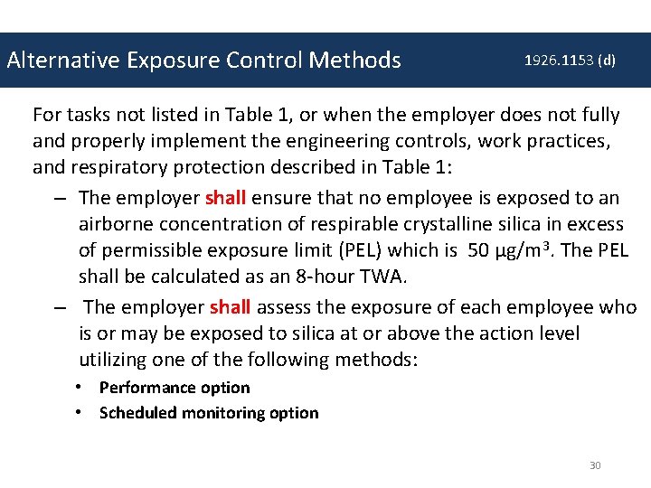 Alternative Exposure Control Methods 1926. 1153 (d) For tasks not listed in Table 1,