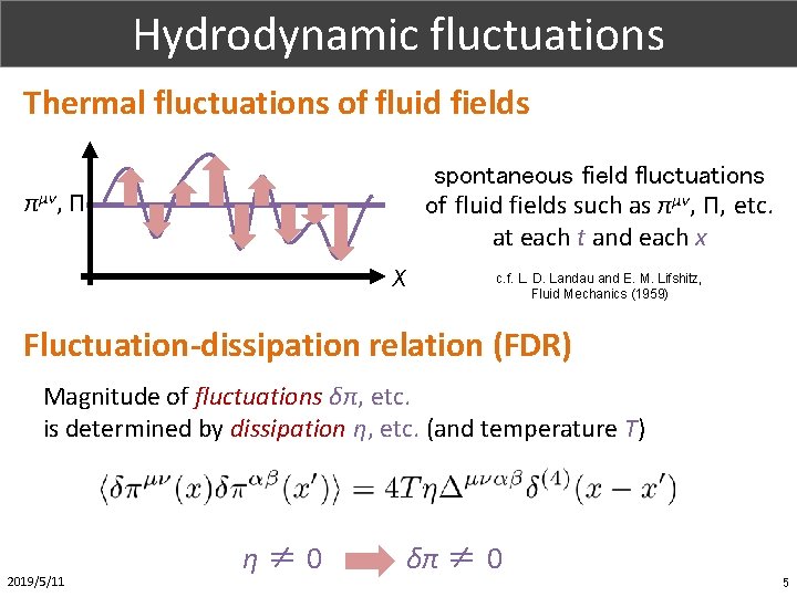 Part. X (1/1) Hydrodynamic fluctuations Thermal fluctuations of fluid fields spontaneous field fluctuations of