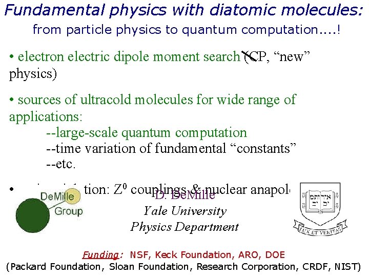 Fundamental physics with diatomic molecules: from particle physics to quantum computation. . ! •