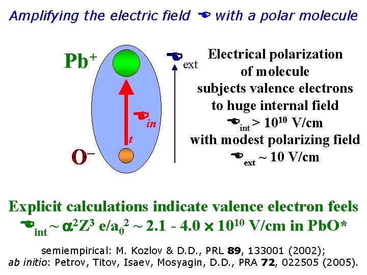 Amplifying the electric field E with a polar molecule Ein O– Electrical polarization of