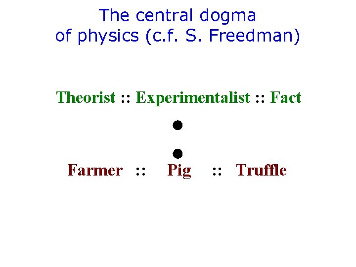 The central dogma of physics (c. f. S. Freedman) Theorist : : Experimentalist :