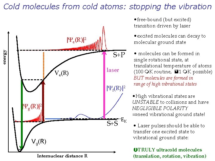 Cold molecules from cold atoms: stopping the vibration • free-bound (but excited) transition driven