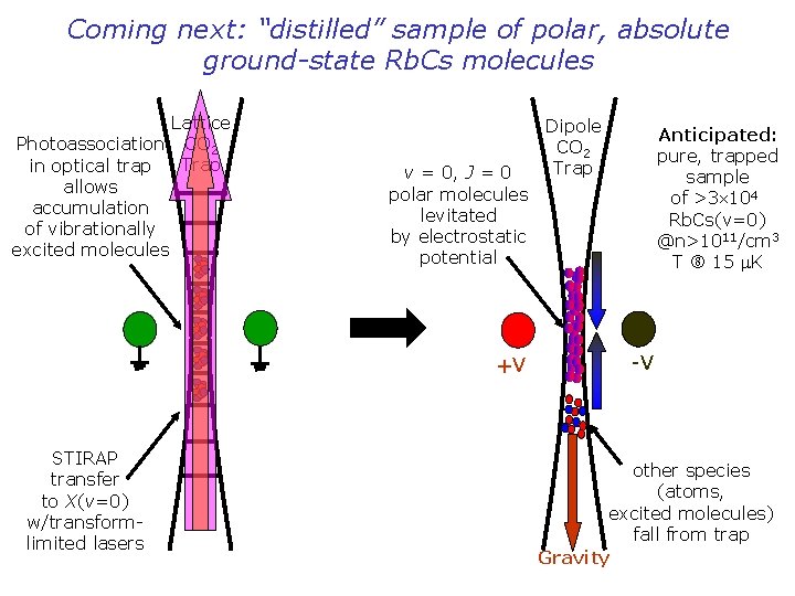 Coming next: “distilled” sample of polar, absolute ground-state Rb. Cs molecules Lattice Photoassociation CO