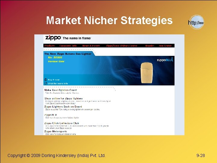 Market Nicher Strategies Copyright © 2009 Dorling Kindersley (India) Pvt. Ltd. 9 -28 