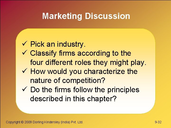 Marketing Discussion ü Pick an industry. ü Classify firms according to the four different