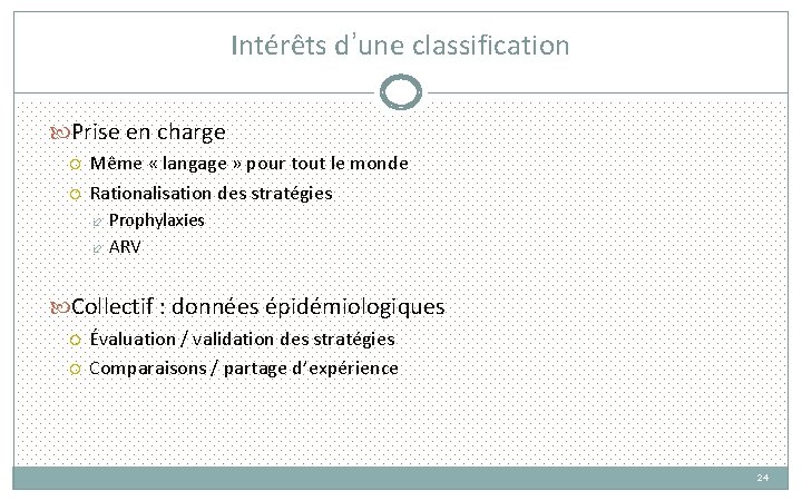 Intérêts d’une classification Prise en charge Même « langage » pour tout le monde