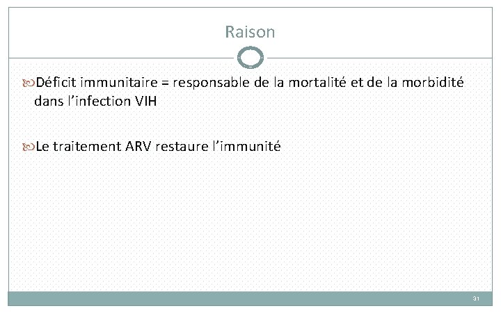 Raison Déficit immunitaire = responsable de la mortalité et de la morbidité dans l’infection