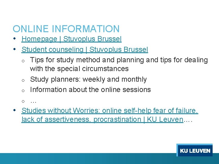 ONLINE INFORMATION • Homepage | Stuvoplus Brussel • Student counseling | Stuvoplus Brussel Tips