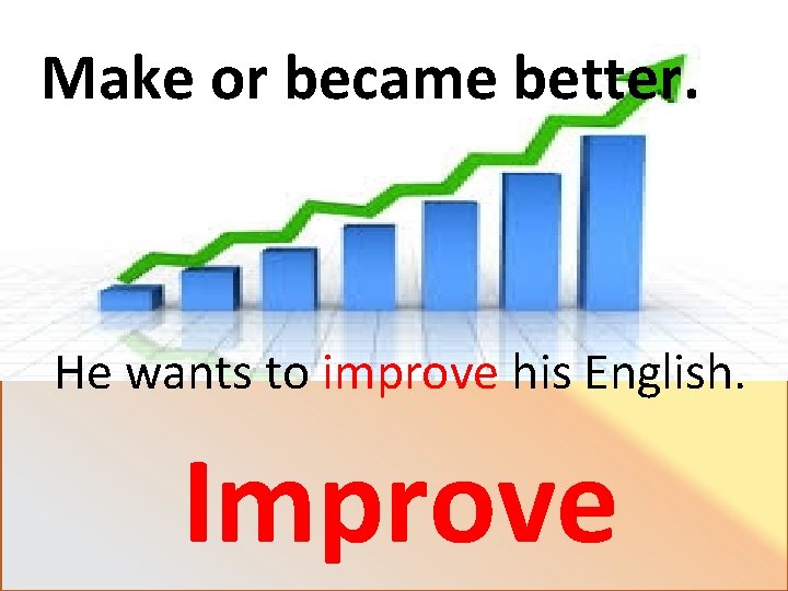 Make or became better. He wants to improve his English. Improve 