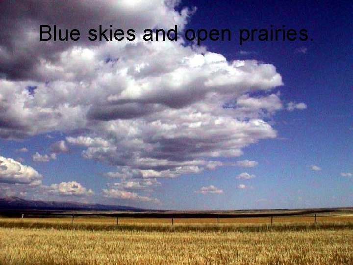 Blue skies and open prairies. 