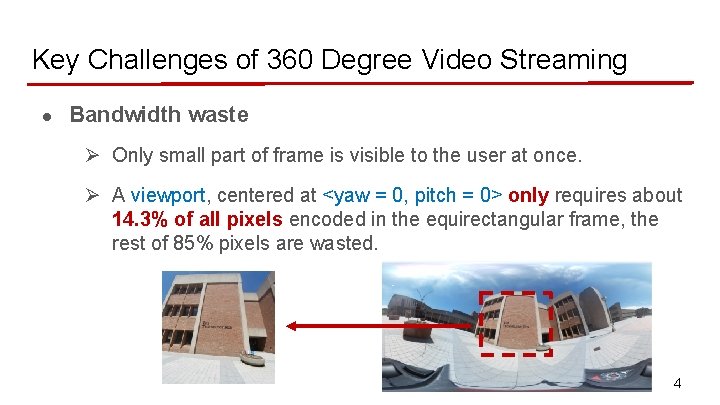 Key Challenges of 360 Degree Video Streaming l Bandwidth waste Ø Only small part