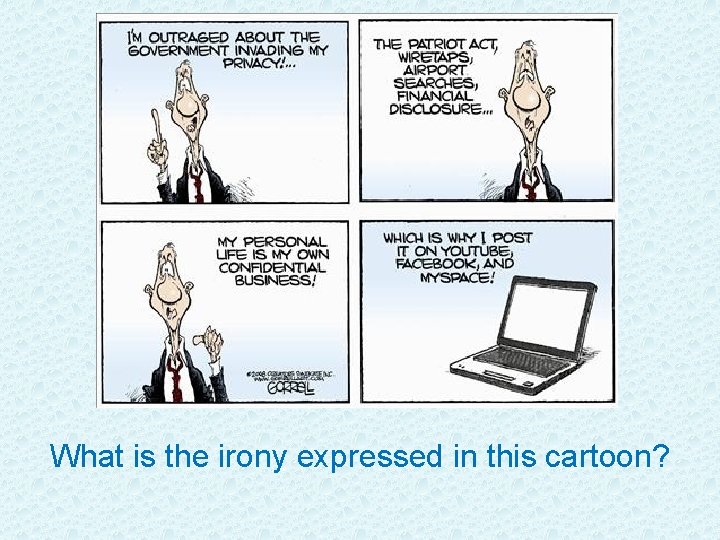 What is the irony expressed in this cartoon? 