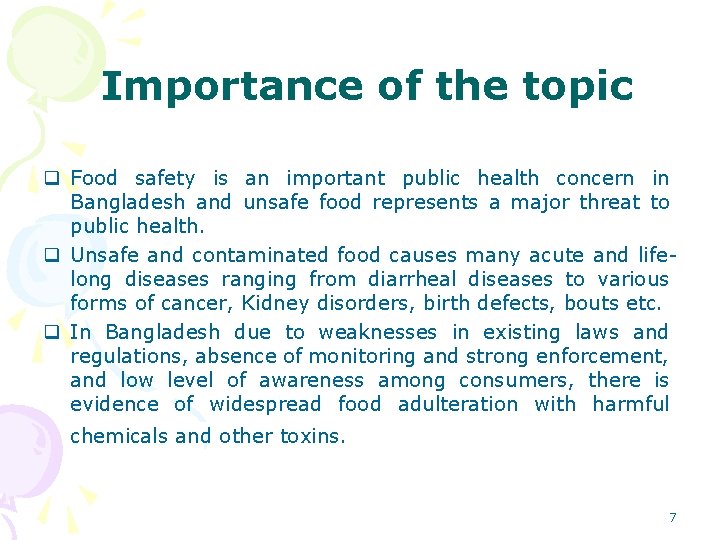 Importance of the topic q Food safety is an important public health concern in Importance of the topic q Food safety is an important public health concern in