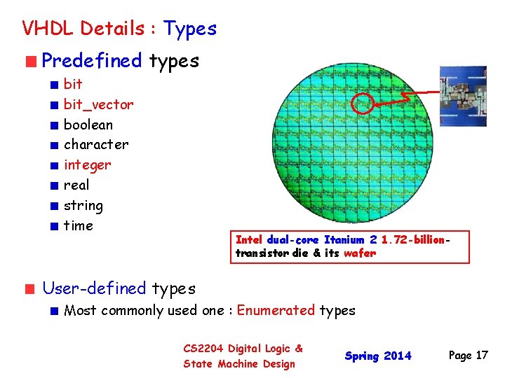 VHDL Details : Types Predefined types bit_vector boolean character integer real string time Intel