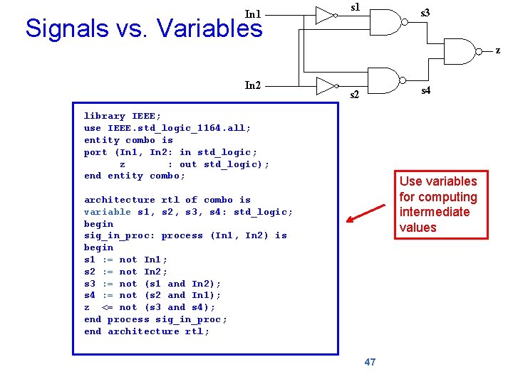 In 1 s 3 Signals vs. Variables z In 2 s 4 s 2