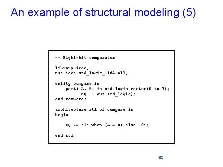 An example of structural modeling (5) -- Eight-bit comparator library ieee; use ieee. std_logic_1164.