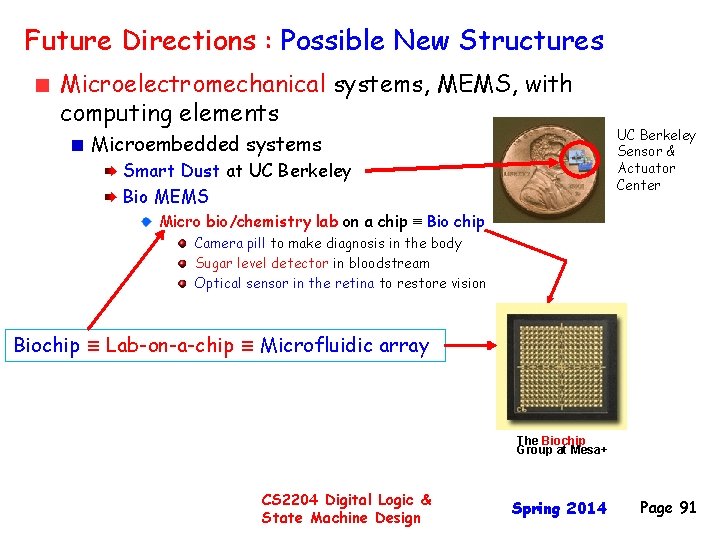 Future Directions : Possible New Structures Microelectromechanical systems, MEMS, with computing elements Microembedded systems