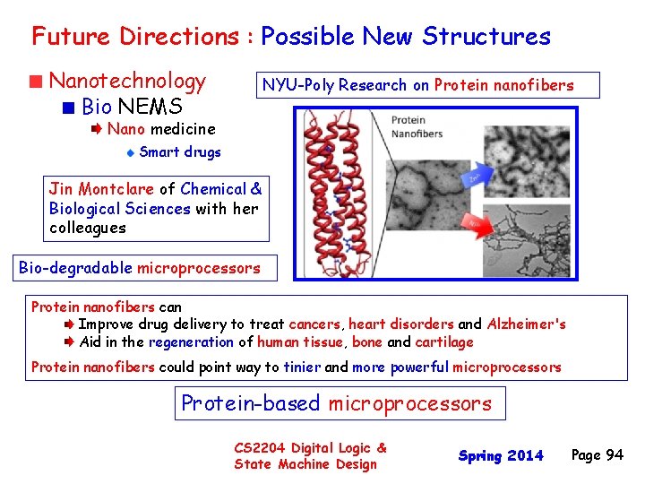 Future Directions : Possible New Structures Nanotechnology Bio NEMS NYU-Poly Research on Protein nanofibers