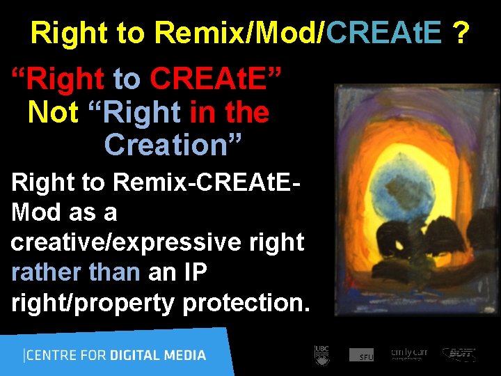 Right to Remix/Mod/CREAt. E ? “Right to CREAt. E” Not “Right in the Creation”