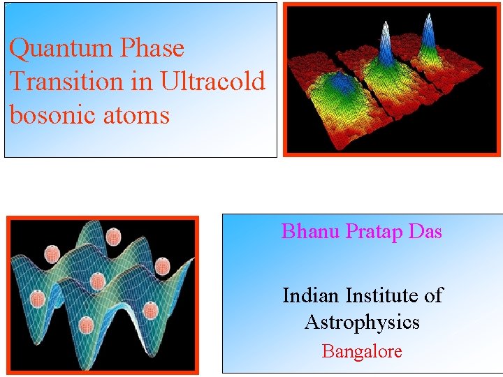 Quantum Phase Transition in Ultracold bosonic atoms Bhanu Pratap Das Indian Institute of Astrophysics