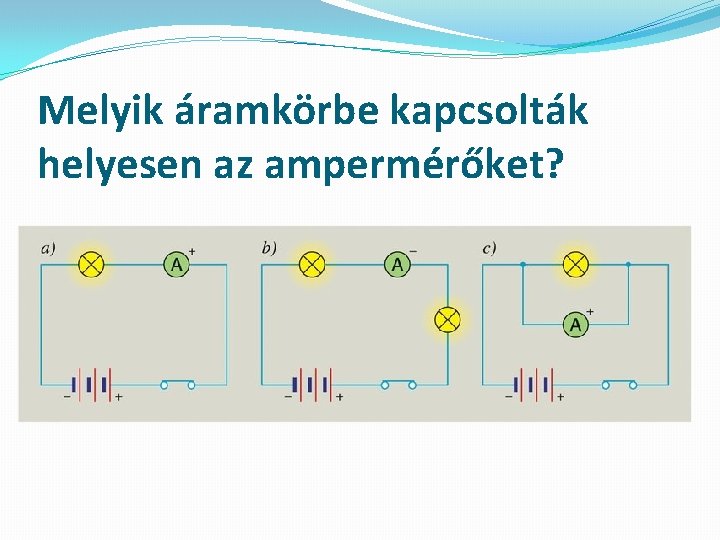 Melyik áramkörbe kapcsolták helyesen az ampermérőket? 