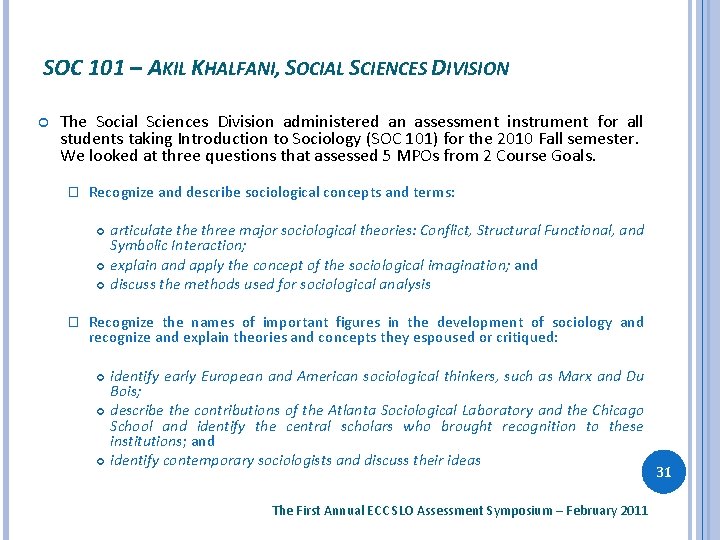 SOC 101 – AKIL KHALFANI, SOCIAL SCIENCES DIVISION The Social Sciences Division administered an