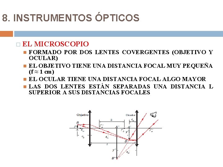 8. INSTRUMENTOS ÓPTICOS � EL MICROSCOPIO FORMADO POR DOS LENTES COVERGENTES (OBJETIVO Y OCULAR)