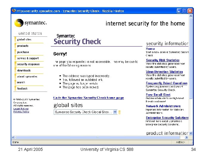21 April 2005 University of Virginia CS 588 34 