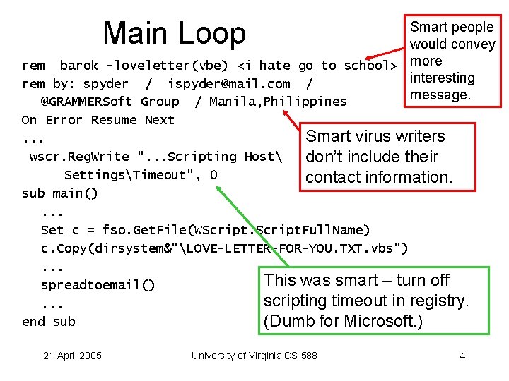 Main Loop Smart people would convey rem barok -loveletter(vbe) <i hate go to school>