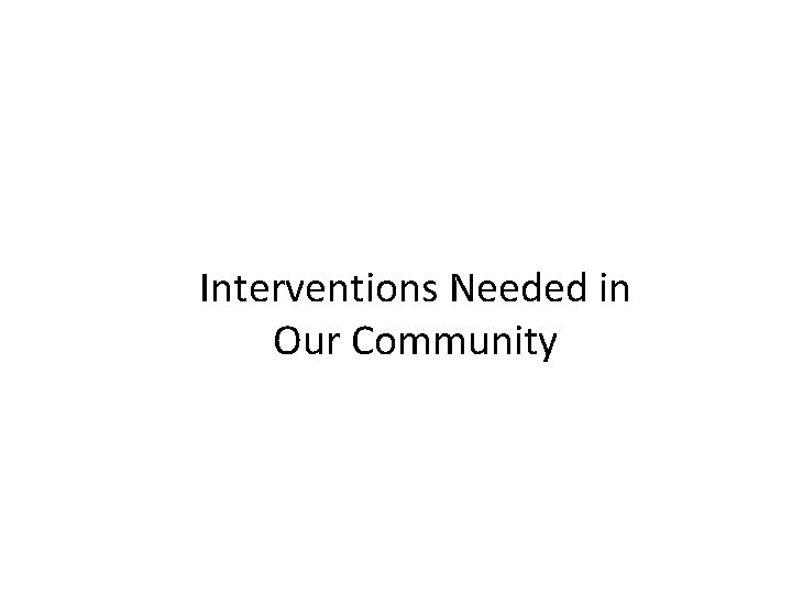 Interventions Needed in Our Community 