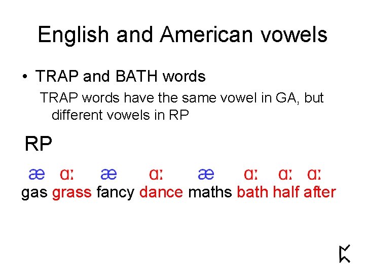 English and American vowels • TRAP and BATH words TRAP words have the same