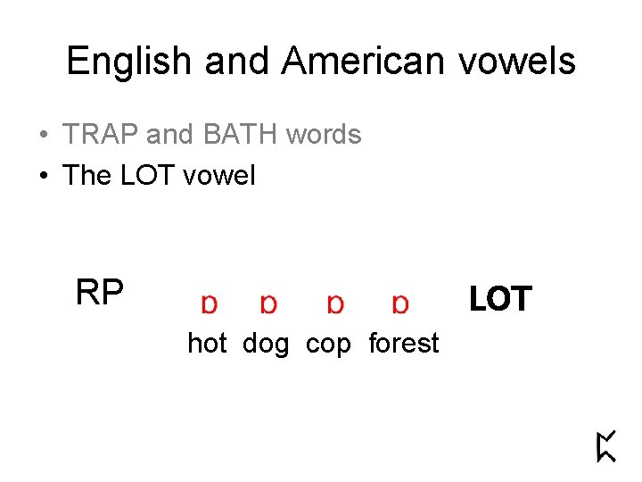 English and American vowels • TRAP and BATH words • The LOT vowel RP