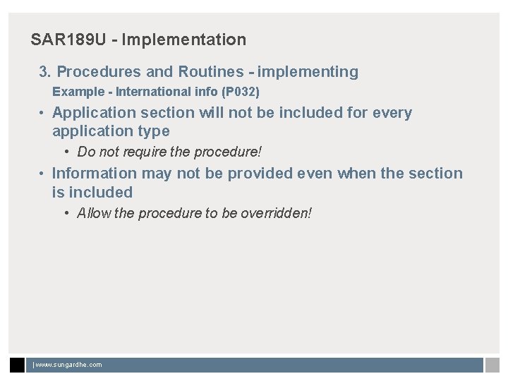 SAR 189 U - Implementation 3. Procedures and Routines - implementing Example - International