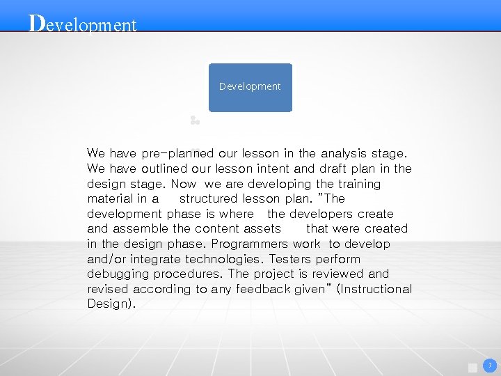 Development Contents Development We have pre-planned our lesson in the analysis stage. We have Development Contents Development We have pre-planned our lesson in the analysis stage. We have
