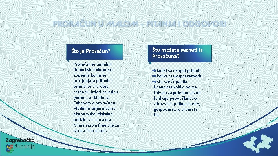 Što je Proračun? Proračun je temeljni financijski dokument Županije kojim se procjenjuju prihodi i