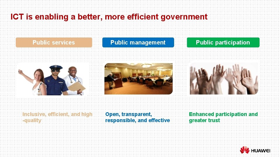 ICT is enabling a better, more efficient government Public services Inclusive, efficient, and high